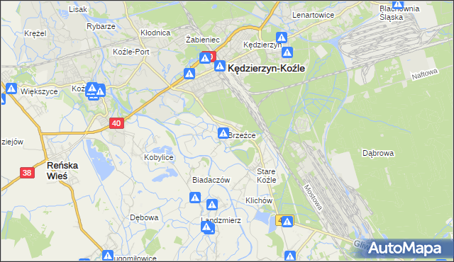 mapa Brzeźce gmina Bierawa, Brzeźce gmina Bierawa na mapie Targeo