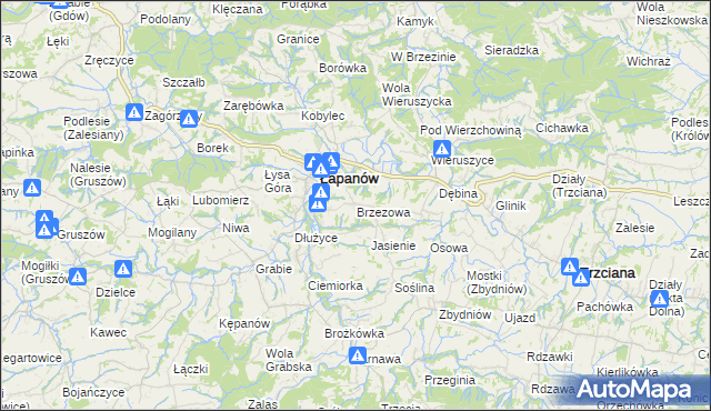 mapa Brzezowa gmina Łapanów, Brzezowa gmina Łapanów na mapie Targeo