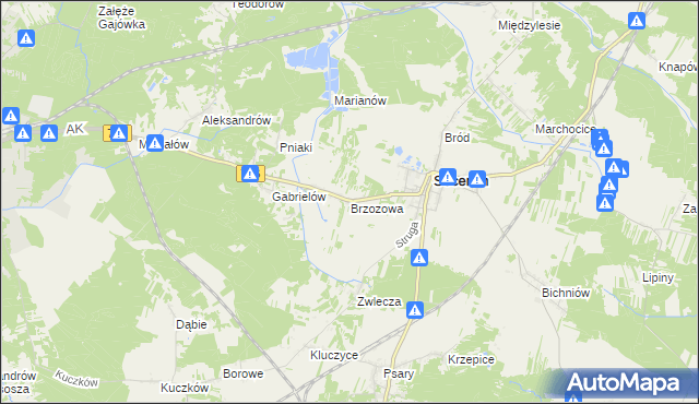mapa Brzozowa gmina Secemin, Brzozowa gmina Secemin na mapie Targeo