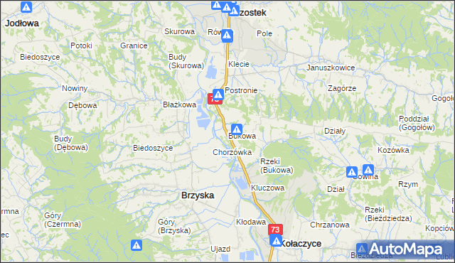 mapa Bukowa gmina Brzostek, Bukowa gmina Brzostek na mapie Targeo