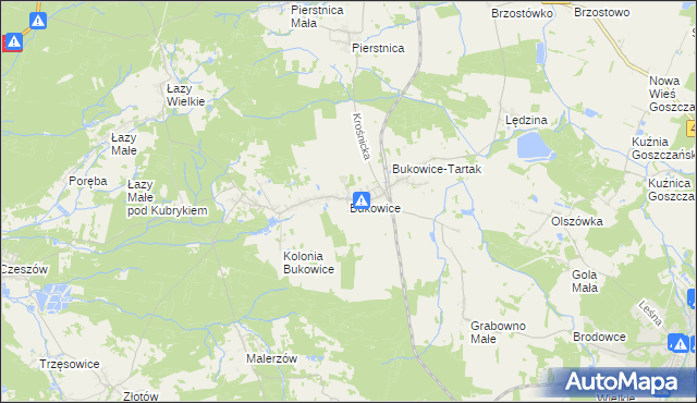 mapa Bukowice gmina Krośnice, Bukowice gmina Krośnice na mapie Targeo
