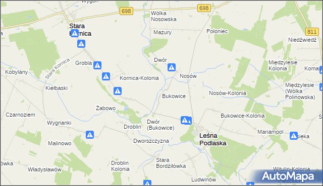 mapa Bukowice gmina Leśna Podlaska, Bukowice gmina Leśna Podlaska na mapie Targeo