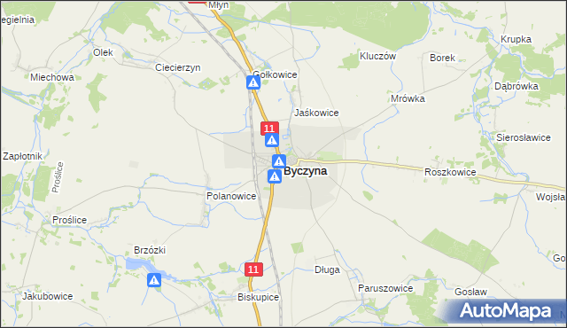 mapa Byczyna powiat kluczborski, Byczyna powiat kluczborski na mapie Targeo