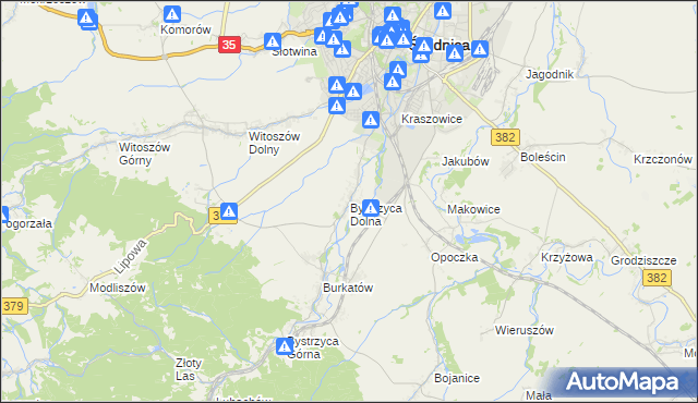 mapa Bystrzyca Dolna, Bystrzyca Dolna na mapie Targeo