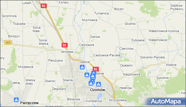 mapa Cedrowice-Parcela, Cedrowice-Parcela na mapie Targeo
