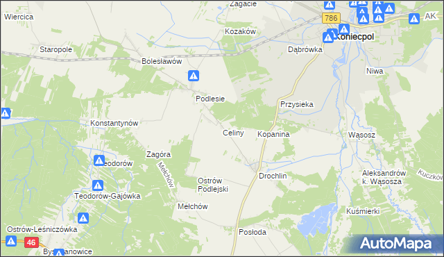 mapa Celiny gmina Lelów, Celiny gmina Lelów na mapie Targeo