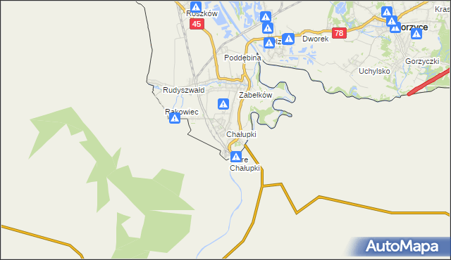 mapa Chałupki gmina Krzyżanowice, Chałupki gmina Krzyżanowice na mapie Targeo
