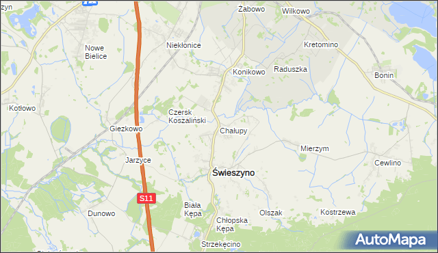 mapa Chałupy gmina Świeszyno, Chałupy gmina Świeszyno na mapie Targeo