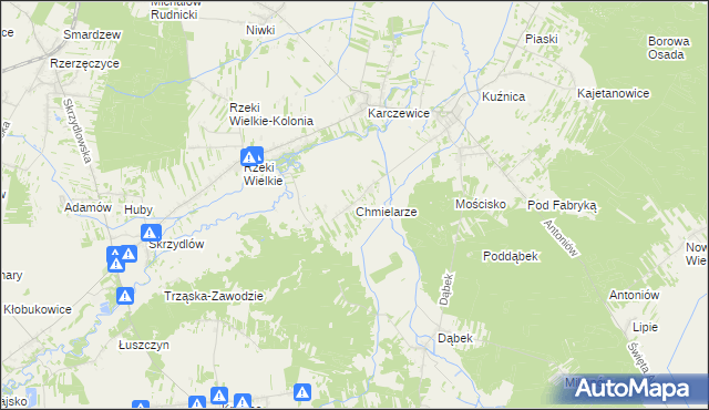 mapa Chmielarze gmina Kłomnice, Chmielarze gmina Kłomnice na mapie Targeo
