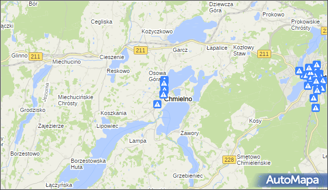 mapa Chmielno powiat kartuski, Chmielno powiat kartuski na mapie Targeo