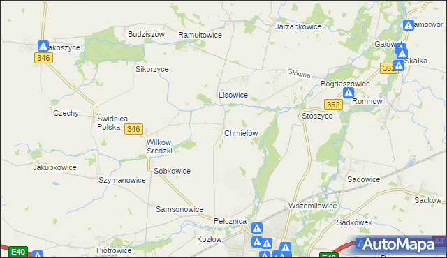 mapa Chmielów gmina Kostomłoty, Chmielów gmina Kostomłoty na mapie Targeo