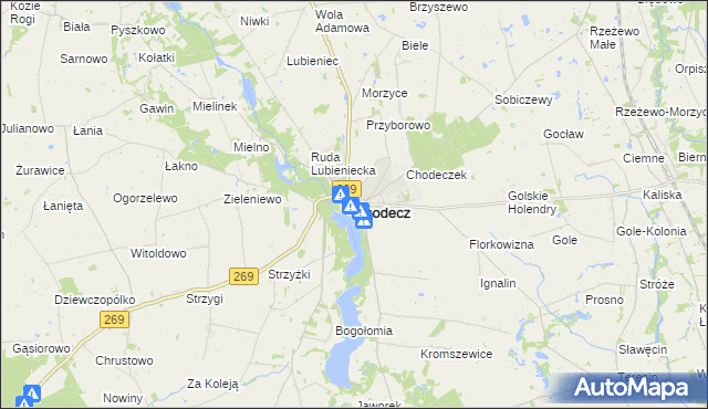 mapa Chodecz powiat włocławski, Chodecz powiat włocławski na mapie Targeo