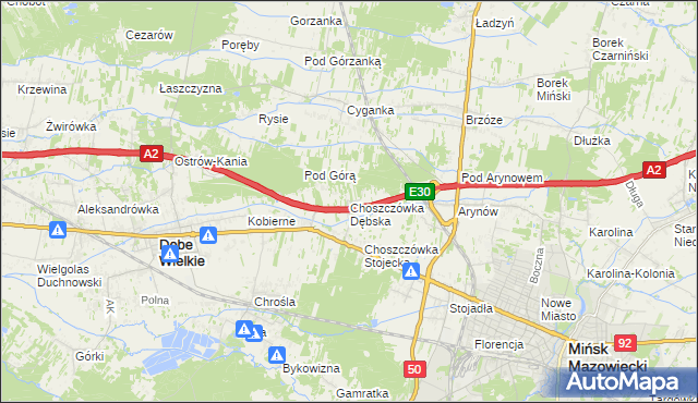 mapa Choszczówka Dębska, Choszczówka Dębska na mapie Targeo