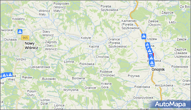 mapa Chronów gmina Nowy Wiśnicz, Chronów gmina Nowy Wiśnicz na mapie Targeo