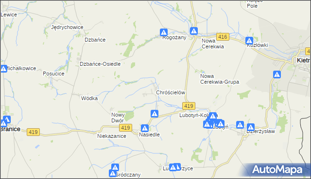 mapa Chróścielów, Chróścielów na mapie Targeo