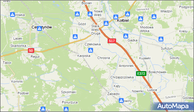 mapa Chrosna gmina Kołbiel, Chrosna gmina Kołbiel na mapie Targeo