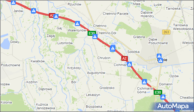 mapa Chruścin gmina Dąbie, Chruścin gmina Dąbie na mapie Targeo