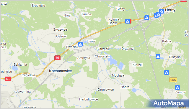 mapa Chwostek, Chwostek na mapie Targeo