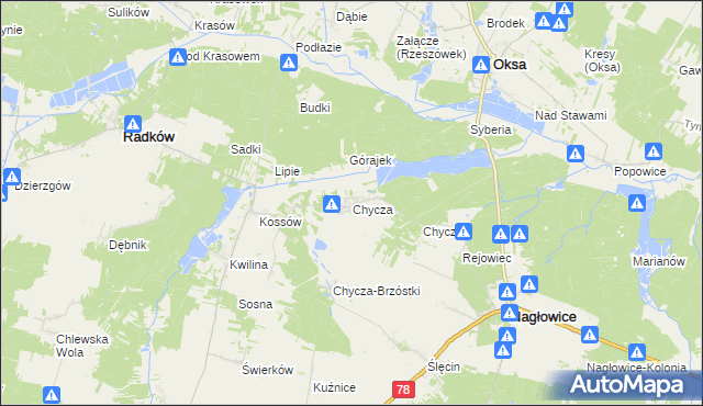 mapa Chycza, Chycza na mapie Targeo