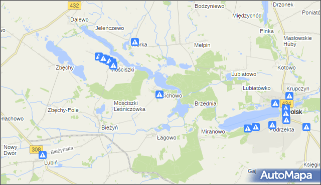 mapa Cichowo gmina Krzywiń, Cichowo gmina Krzywiń na mapie Targeo