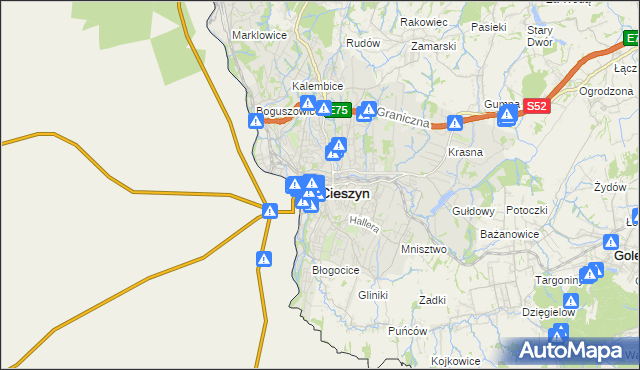 mapa Cieszyna, Cieszyn na mapie Targeo