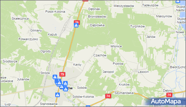 mapa Czachów gmina Ożarów, Czachów gmina Ożarów na mapie Targeo