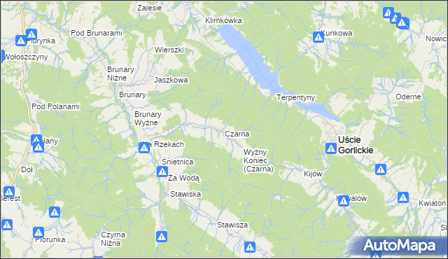 mapa Czarna gmina Uście Gorlickie, Czarna gmina Uście Gorlickie na mapie Targeo