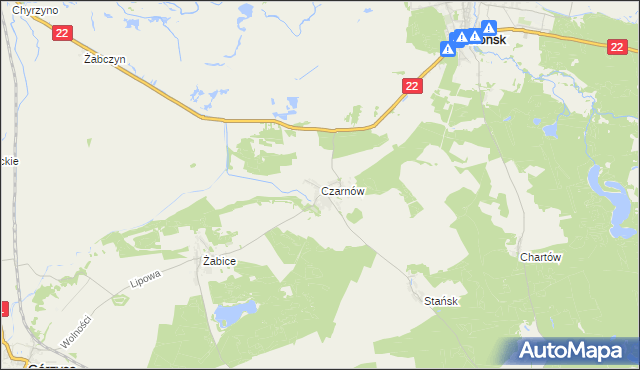 mapa Czarnów gmina Górzyca, Czarnów gmina Górzyca na mapie Targeo