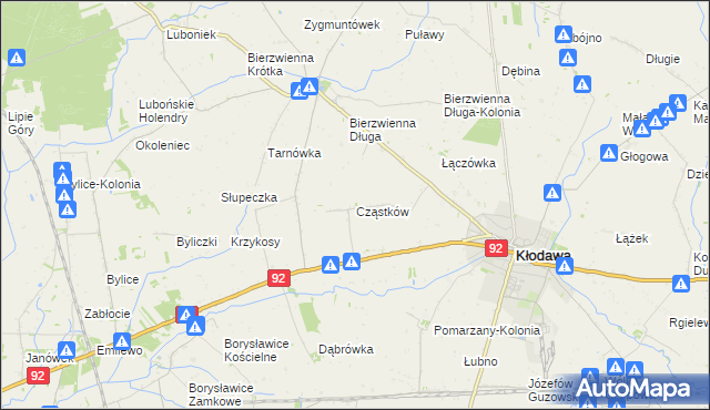 mapa Cząstków gmina Kłodawa, Cząstków gmina Kłodawa na mapie Targeo