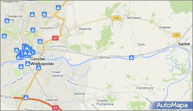 mapa Czechów gmina Santok, Czechów gmina Santok na mapie Targeo