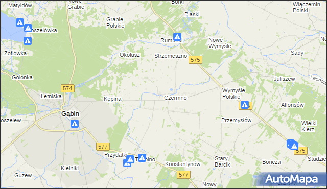 mapa Czermno gmina Gąbin, Czermno gmina Gąbin na mapie Targeo