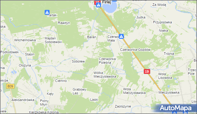 mapa Czerwonka Poleśna, Czerwonka Poleśna na mapie Targeo