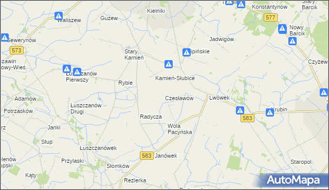 mapa Czesławów gmina Pacyna, Czesławów gmina Pacyna na mapie Targeo