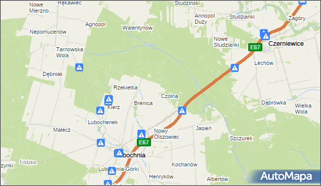 mapa Czółna gmina Lubochnia, Czółna gmina Lubochnia na mapie Targeo