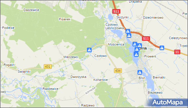 mapa Czołowo gmina Kórnik, Czołowo gmina Kórnik na mapie Targeo