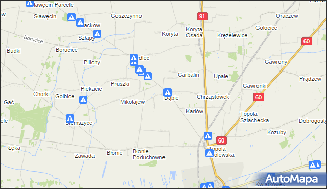 mapa Dąbie gmina Łęczyca, Dąbie gmina Łęczyca na mapie Targeo