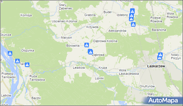 mapa Dąbrowa gmina Łaskarzew, Dąbrowa gmina Łaskarzew na mapie Targeo