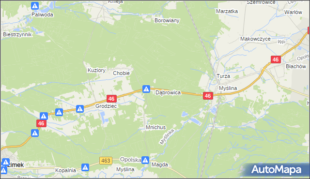 mapa Dąbrowica gmina Dobrodzień, Dąbrowica gmina Dobrodzień na mapie Targeo