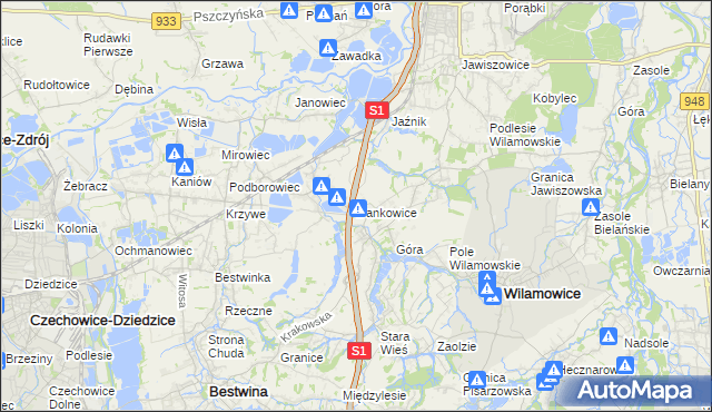 mapa Dankowice gmina Wilamowice, Dankowice gmina Wilamowice na mapie Targeo