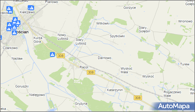 mapa Darnowo gmina Kościan, Darnowo gmina Kościan na mapie Targeo