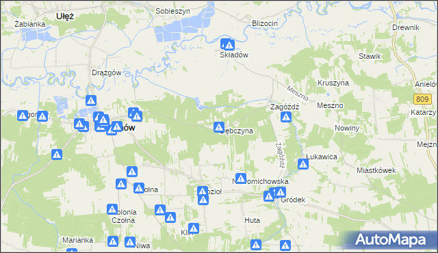 mapa Dębczyna gmina Baranów, Dębczyna gmina Baranów na mapie Targeo