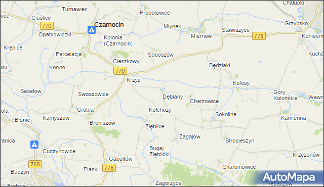 mapa Dębiany gmina Czarnocin, Dębiany gmina Czarnocin na mapie Targeo