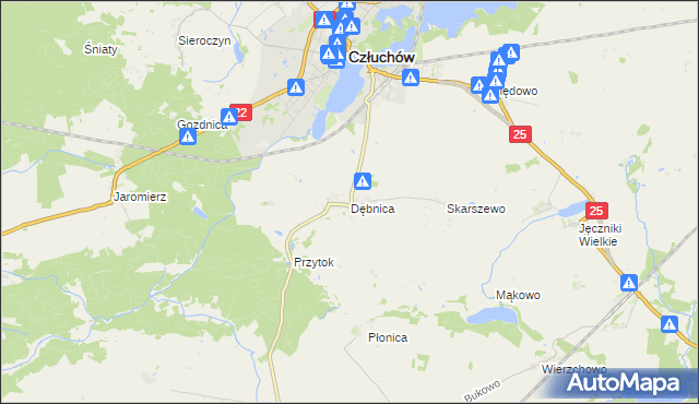 mapa Dębnica gmina Człuchów, Dębnica gmina Człuchów na mapie Targeo