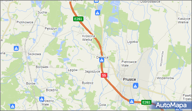 mapa Dębnica gmina Prusice, Dębnica gmina Prusice na mapie Targeo