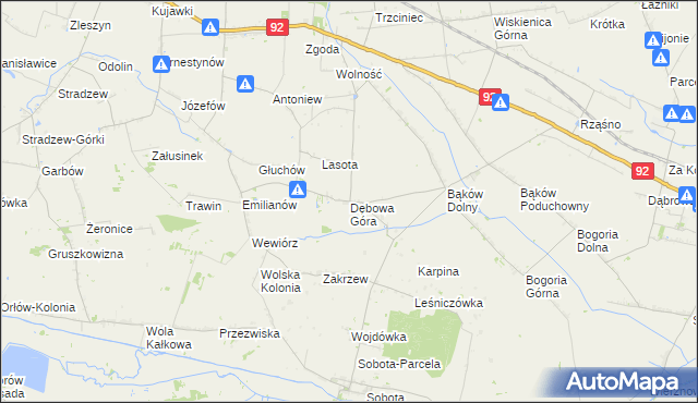 mapa Dębowa Góra gmina Bedlno, Dębowa Góra gmina Bedlno na mapie Targeo