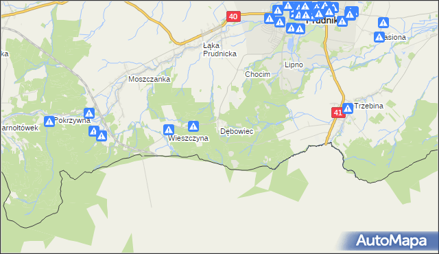 mapa Dębowiec gmina Prudnik, Dębowiec gmina Prudnik na mapie Targeo