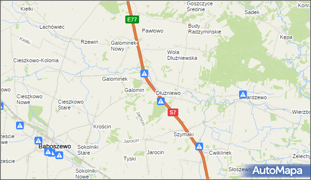 mapa Dłużniewo gmina Baboszewo, Dłużniewo gmina Baboszewo na mapie Targeo