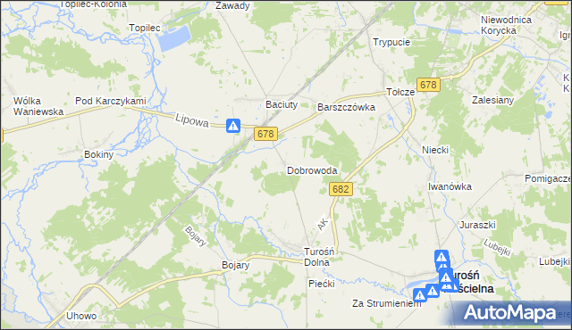 mapa Dobrowoda gmina Turośń Kościelna, Dobrowoda gmina Turośń Kościelna na mapie Targeo