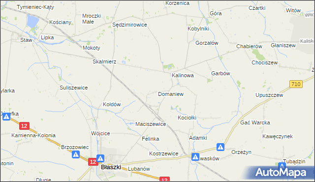 mapa Domaniew gmina Błaszki, Domaniew gmina Błaszki na mapie Targeo