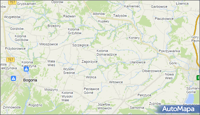 mapa Domaradzice gmina Bogoria, Domaradzice gmina Bogoria na mapie Targeo